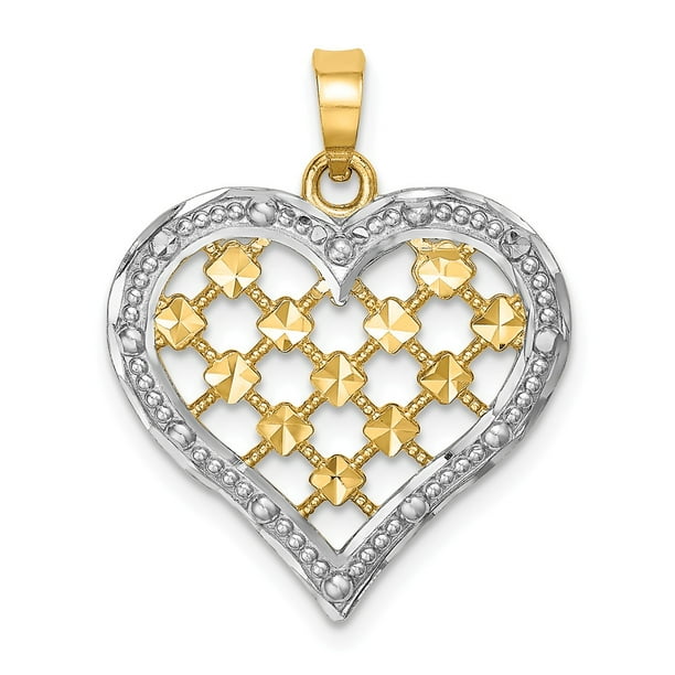 14k Two Tone Gold Heart Charm Pendant 